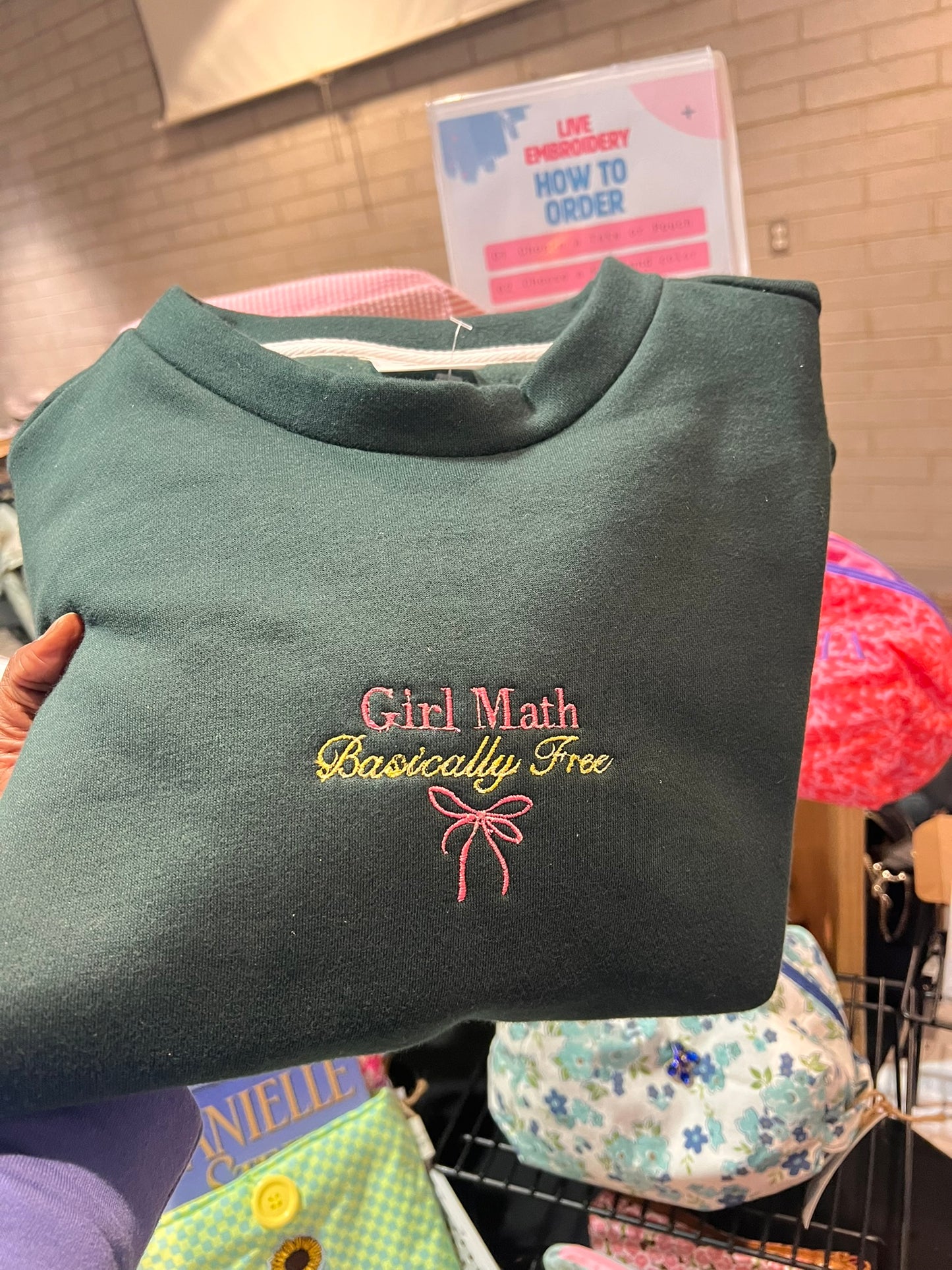 Girl Math “Basically Free” Embroidered Sweatshirt – Funny Cozy Crewneck for Women & Teens | Trendy Aesthetic Sweatshirt