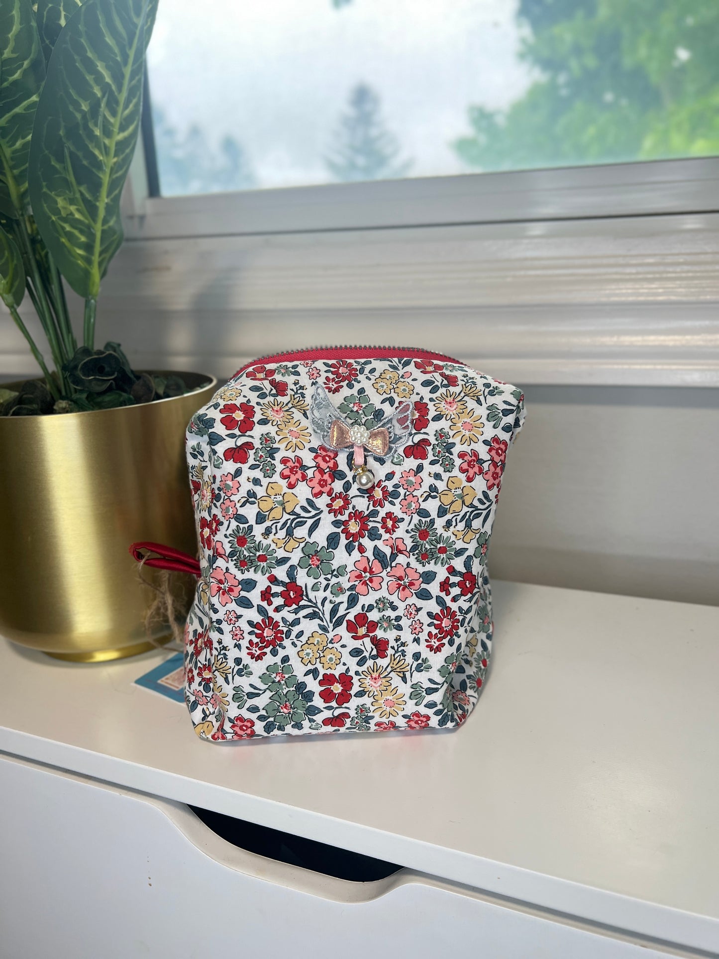 Morning Hustle Red Floral | Handmade & Personalized Travel Toiletry Pouch