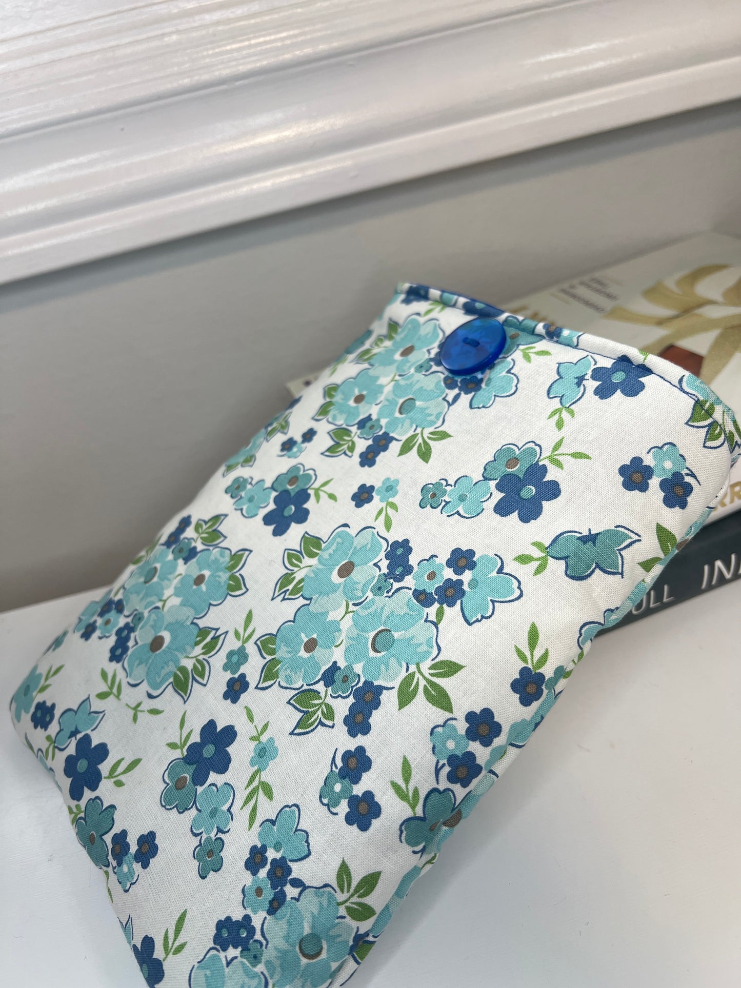 Read & Go Blue Floral Book/E-Reader Sleeve – Handmade, Protective & Stylish