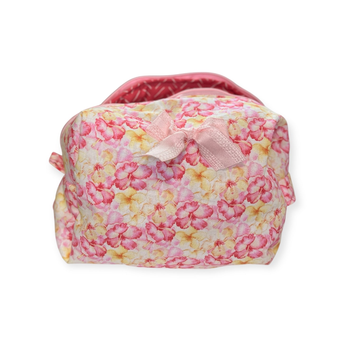 Busy Beauty Pink Floral Makeup Bag | Handmade & Personalized Travel Toiletry Pouch