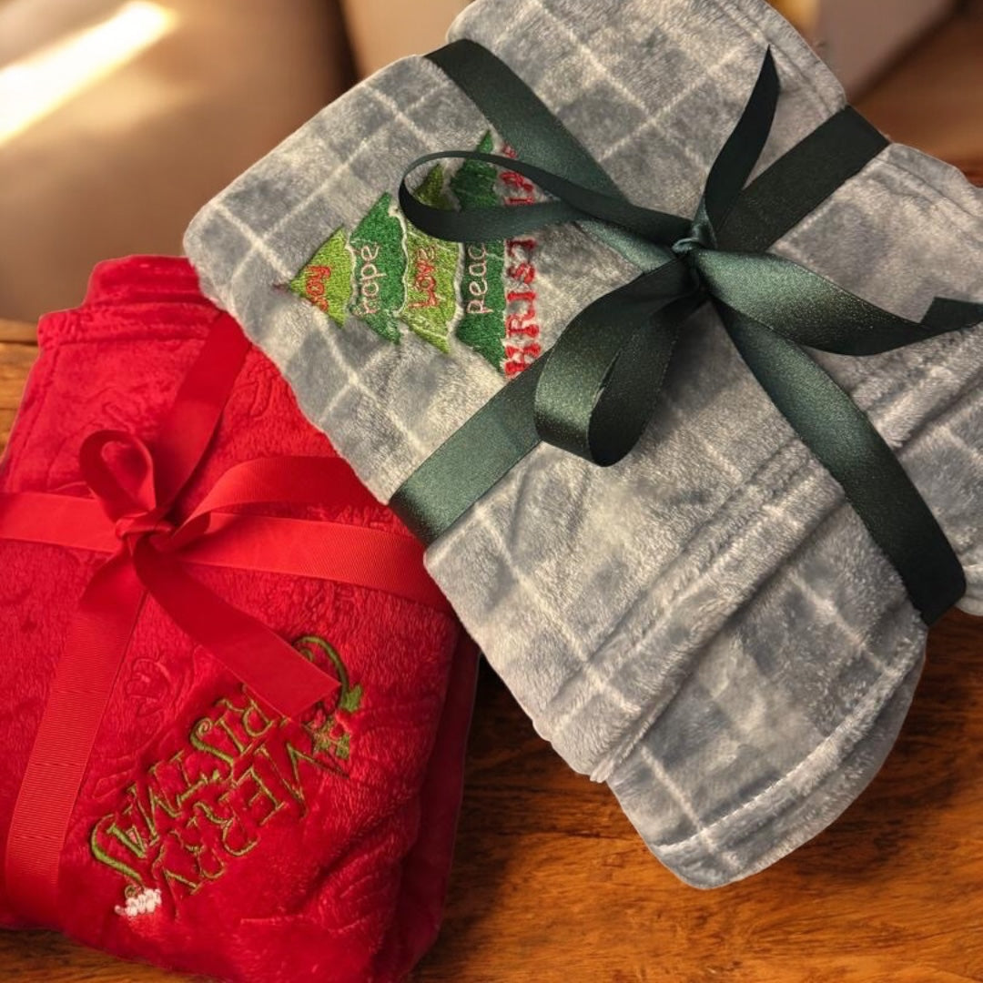 Christmas Embroidered Throw Blankets