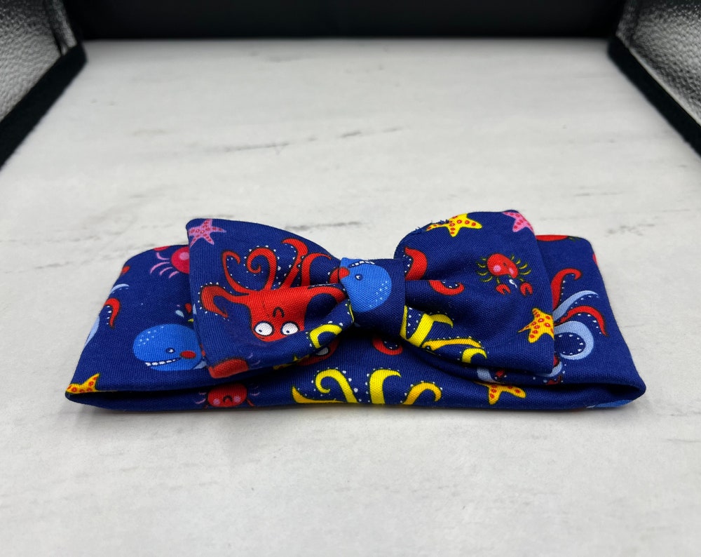 Handmade Blue Sea Animal Headband for Kids | Stretchy Ocean-Themed Hair Accessory | Soft Fabric Bow Headwrap