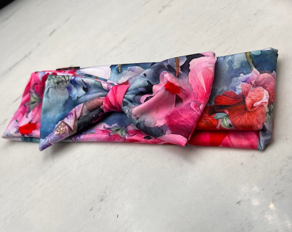 Handmade Pink Floral headband | Twist Knot Hair Accessory for Women | Stretchy Boho Hairband for Everyday Wear