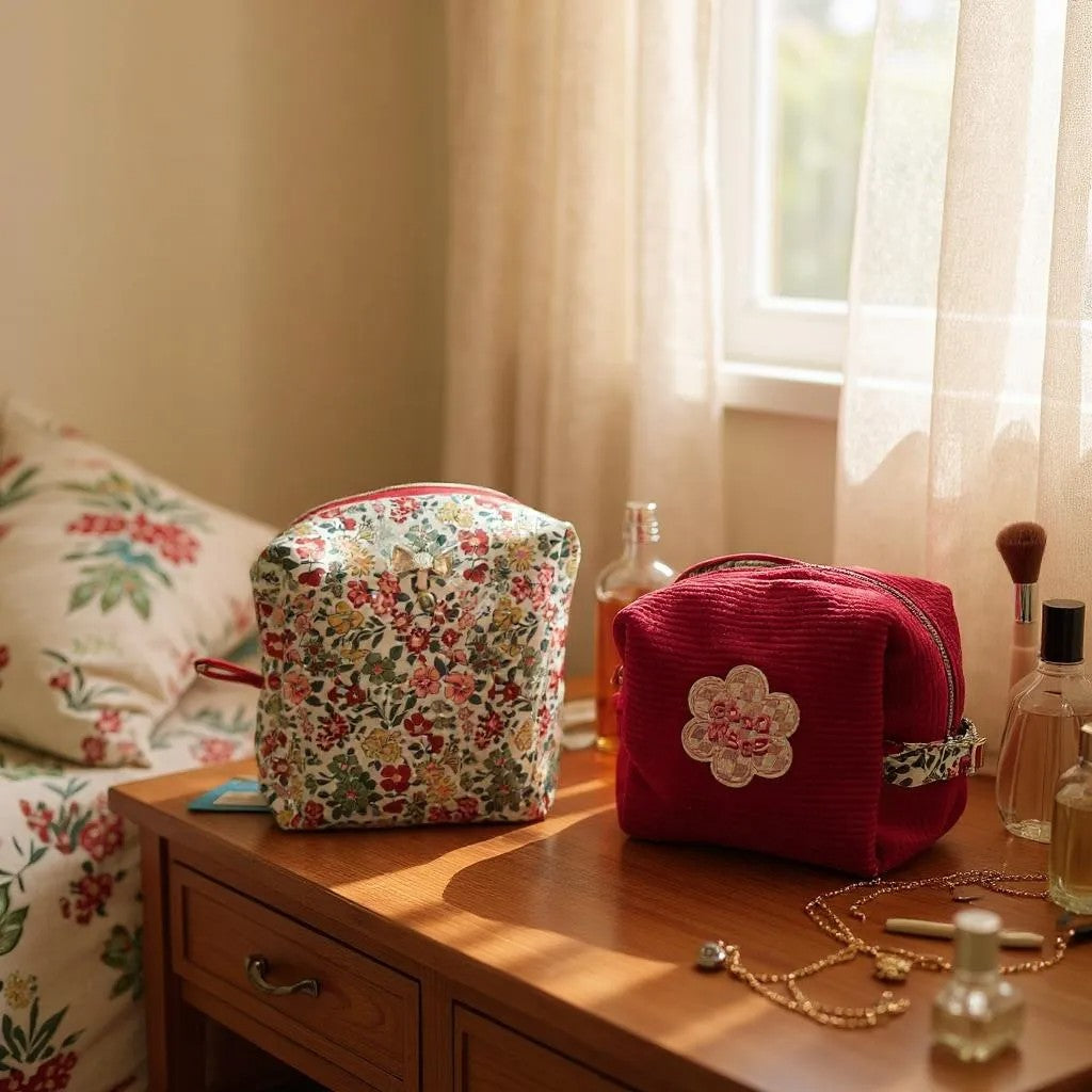 Morning Hustle Red Floral | Handmade & Personalized Travel Toiletry Pouch