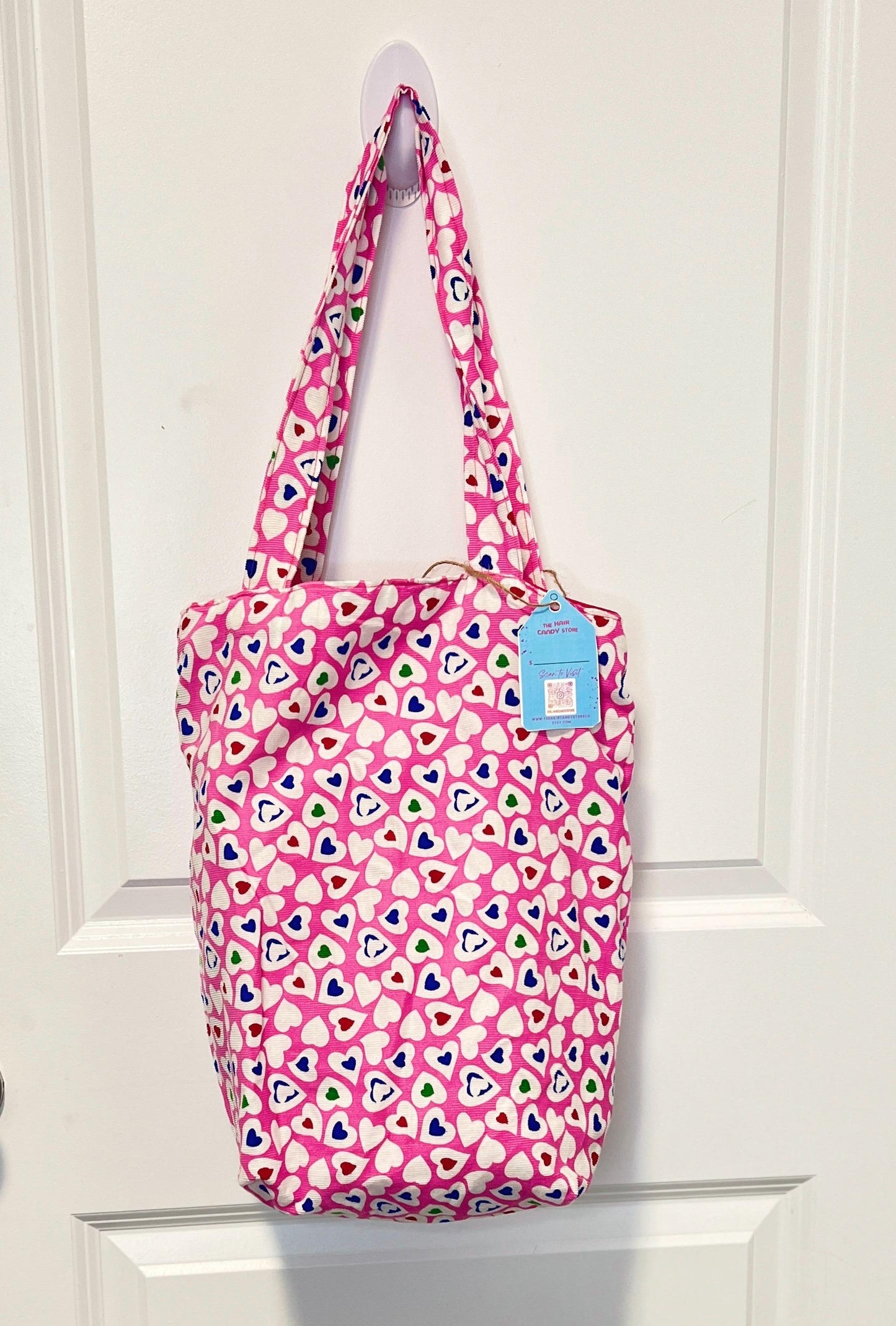 Handmade Pink Floral Corduroy Tote Bag | Eco-Friendly Reusable Shopping Bag | Stylish everyday carryall for women