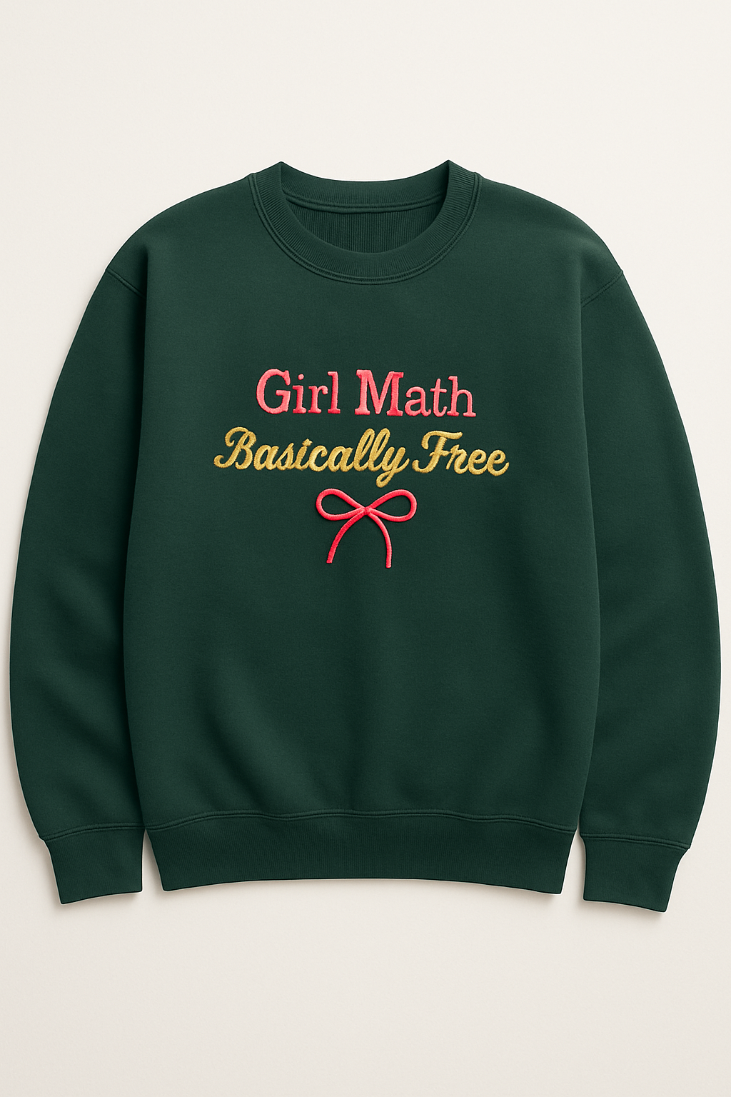 Girl Math “Basically Free” Embroidered Sweatshirt – Funny Cozy Crewneck for Women & Teens | Trendy Aesthetic Sweatshirt