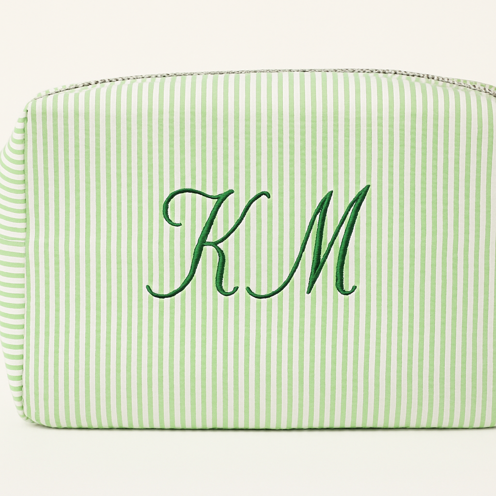 Personalized Embroidered Seersucker Bag, Embroidered | Handmade & Personalized Pouch