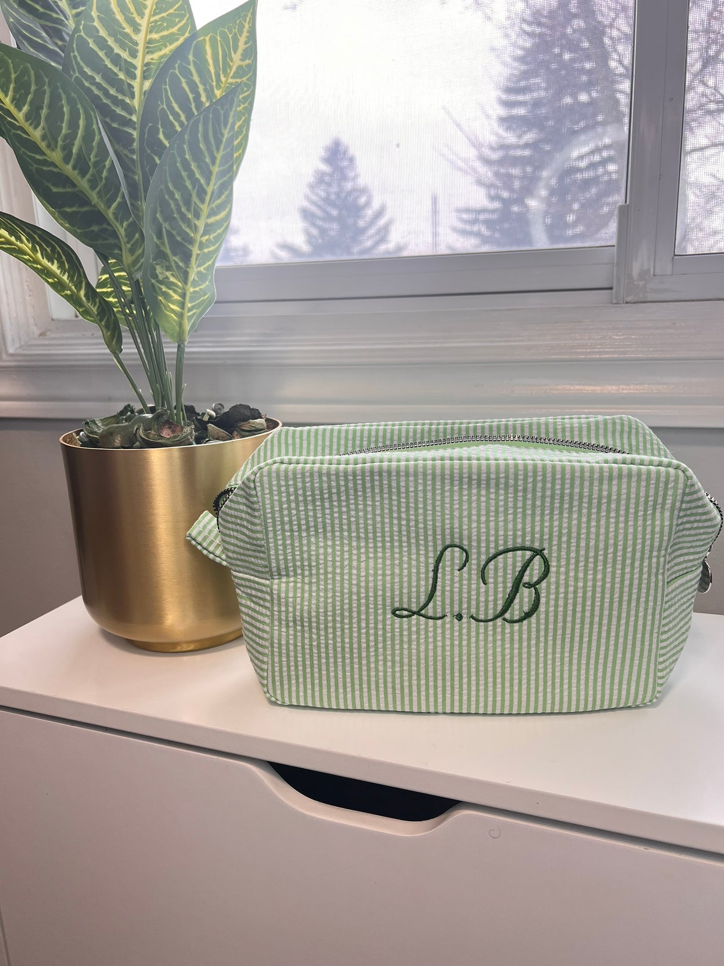 Personalized Embroidered Seersucker Bag, Embroidered | Handmade & Personalized Pouch