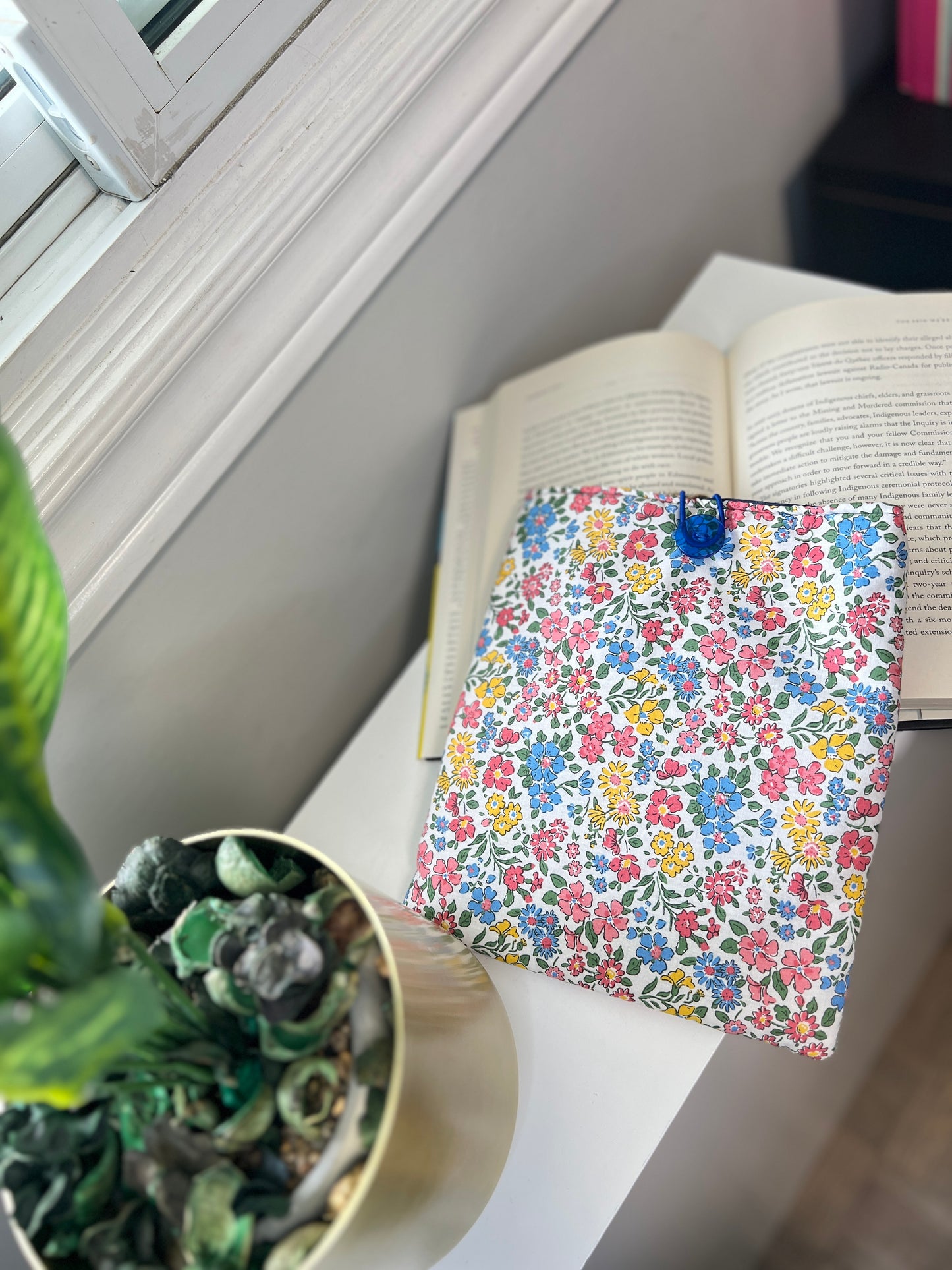 The Daily Chapter Blue and Yellow Floral Book/E-Reader Sleeve – Handmade, Protective & Stylish