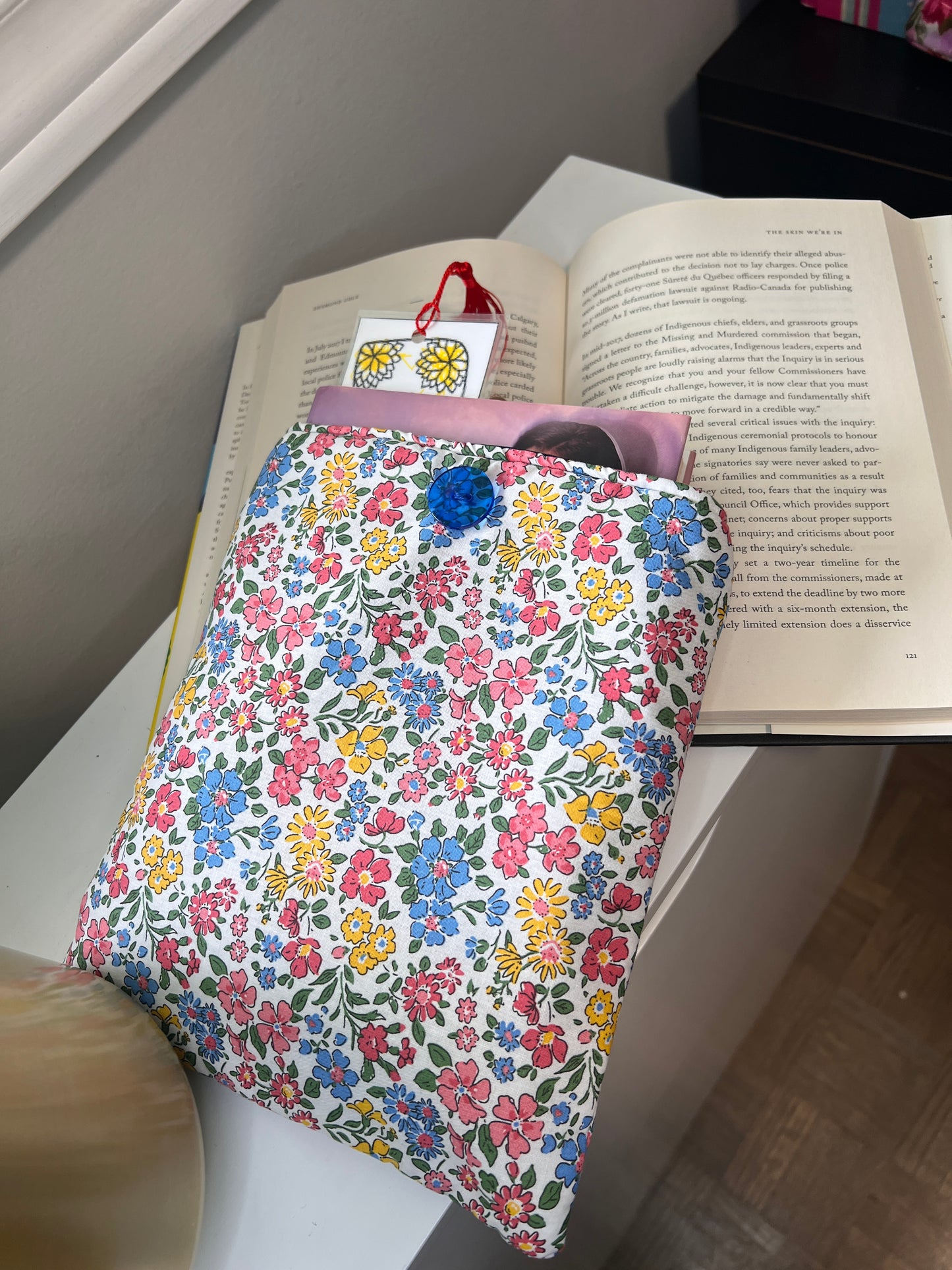 The Daily Chapter Blue and Yellow Floral Book/E-Reader Sleeve – Handmade, Protective & Stylish