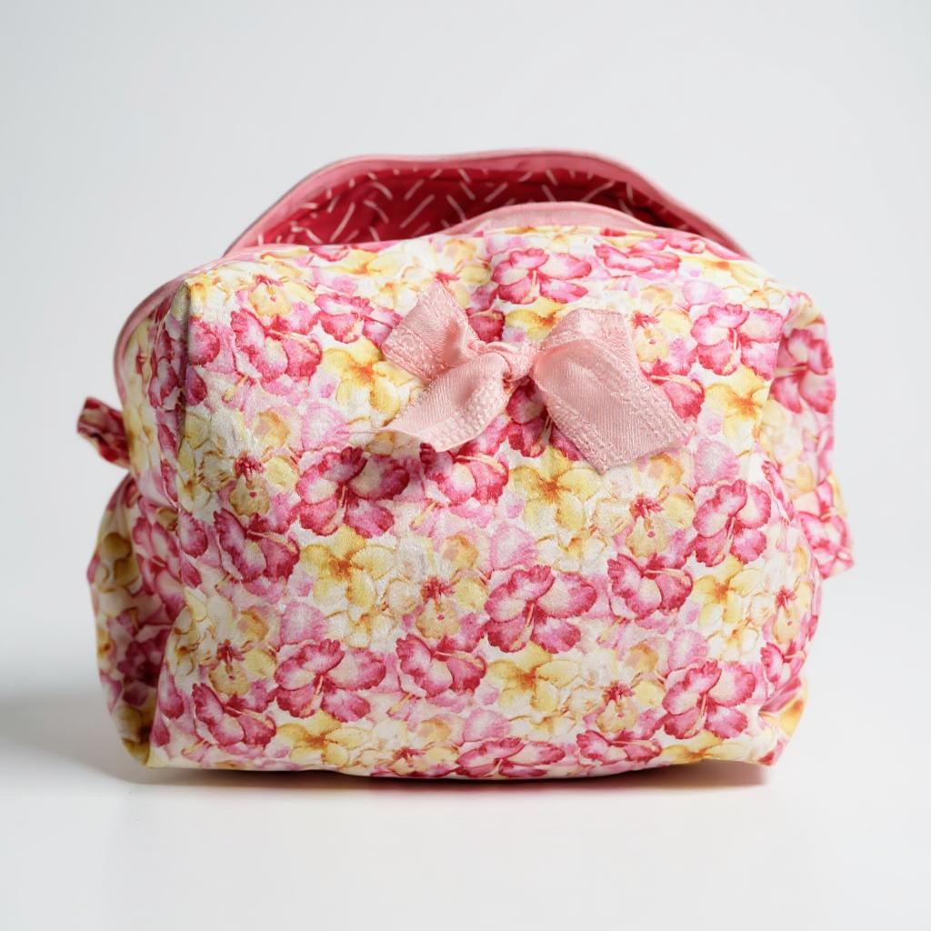Busy Beauty Pink Floral Makeup Bag | Handmade & Personalized Travel Toiletry Pouch