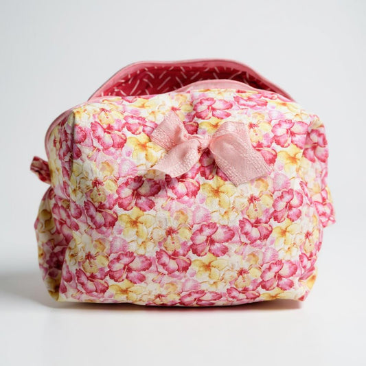 Busy Beauty Pink Floral Makeup Bag | Handmade & Personalized Travel Toiletry Pouch