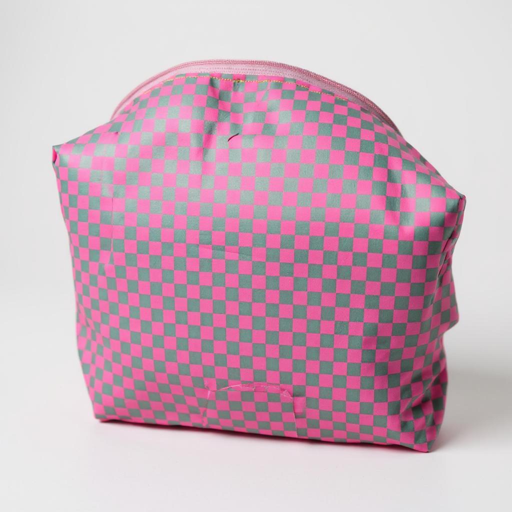 Get-Ready Pink Gingham Makeup Bag | Handmade & Personalized Travel Toiletry Pouch