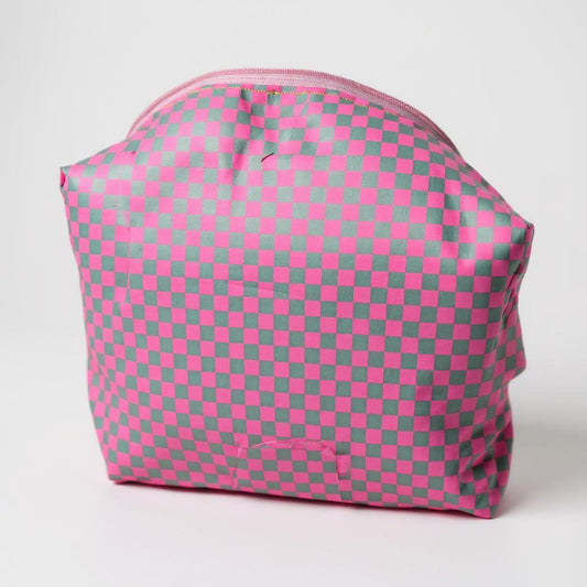 Get-Ready Pink Gingham Makeup Bag | Handmade & Personalized Travel Toiletry Pouch