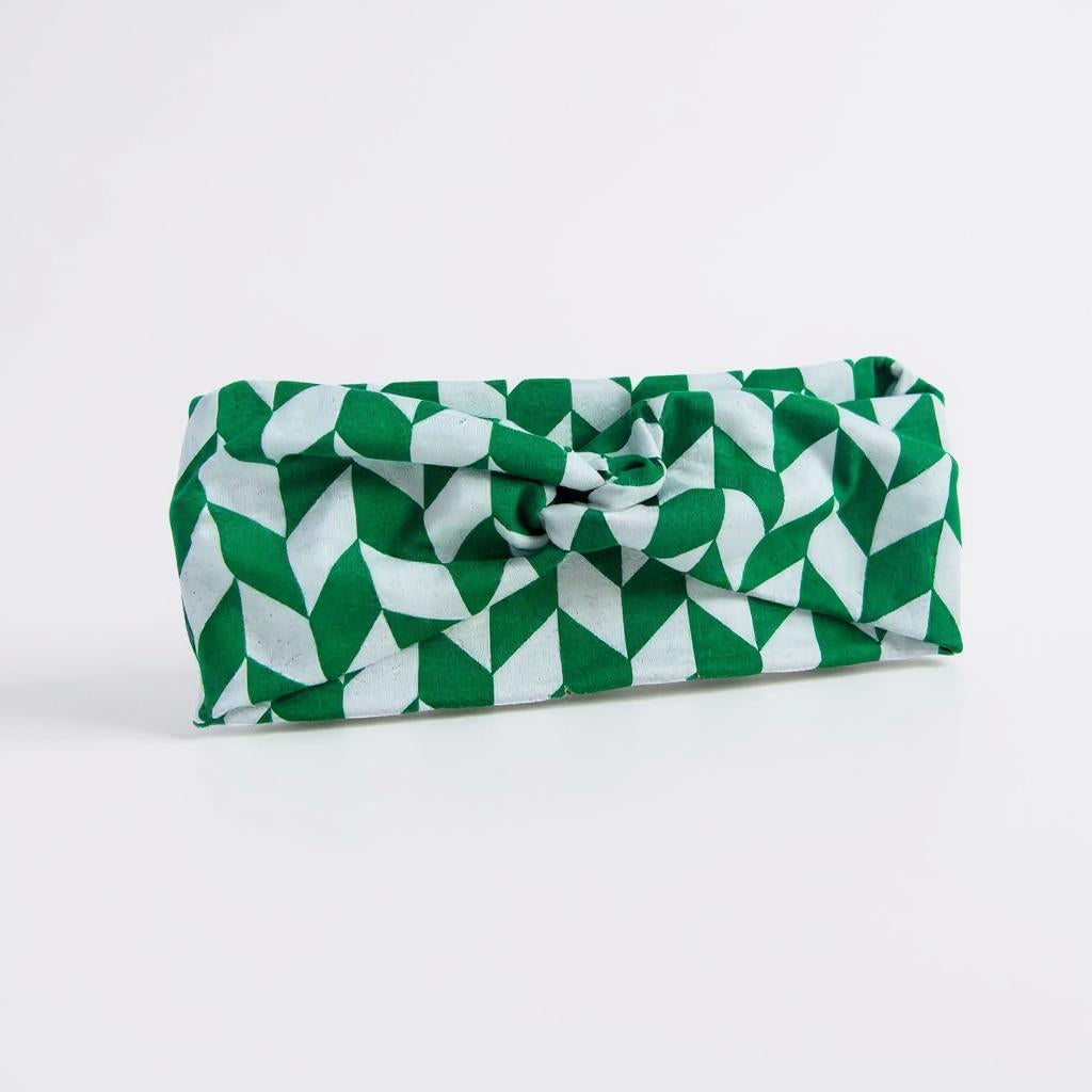Green & White Twist Headband – Soft Jersey Fabric | Handmade in Canada, Comfortable & Stylish