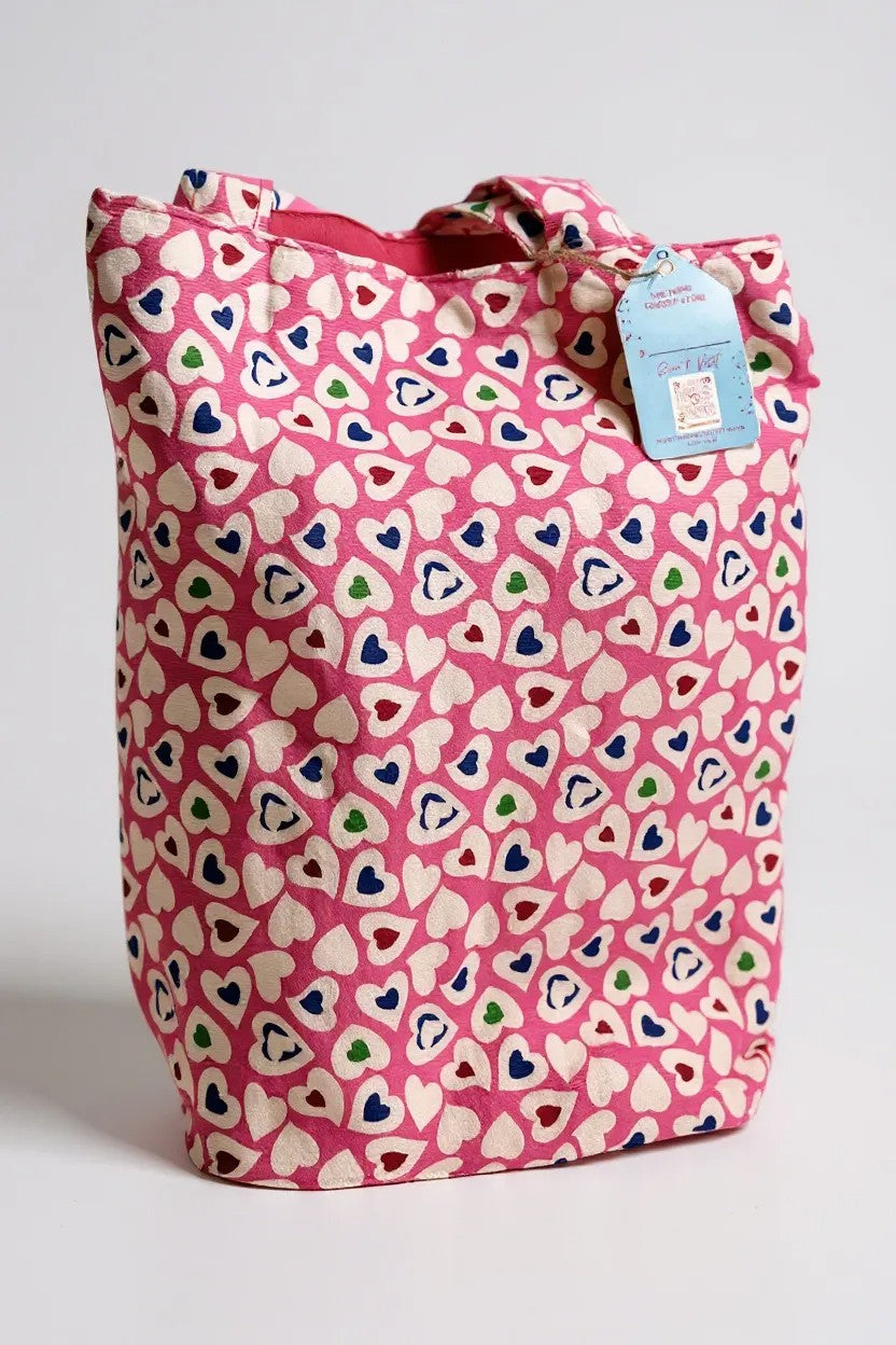 Handmade Pink Floral Corduroy Tote Bag | Eco-Friendly Reusable Shopping Bag | Stylish everyday carryall for women