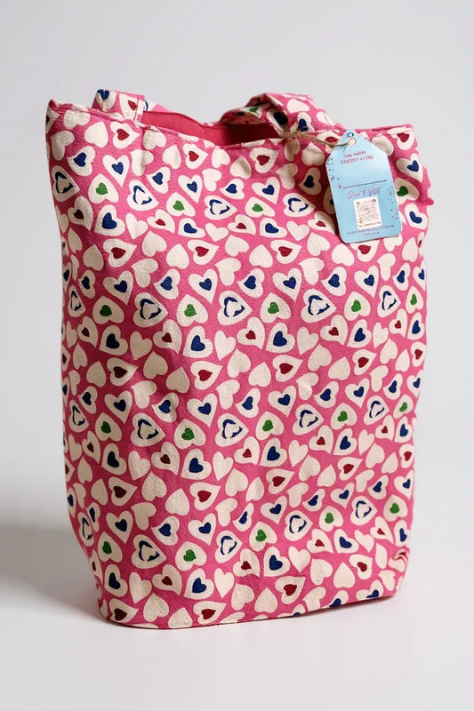 Handmade Pink Floral Corduroy Tote Bag | Eco-Friendly Reusable Shopping Bag | Stylish everyday carryall for women
